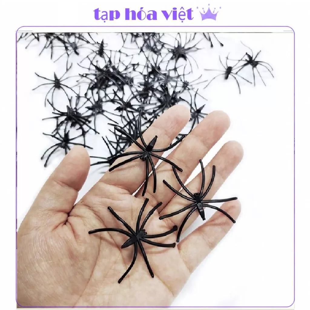 Gói 50 NHỆN ĐEN NHỰA trang trí bánh sinh nhật, nhện nhựa mini Halloween