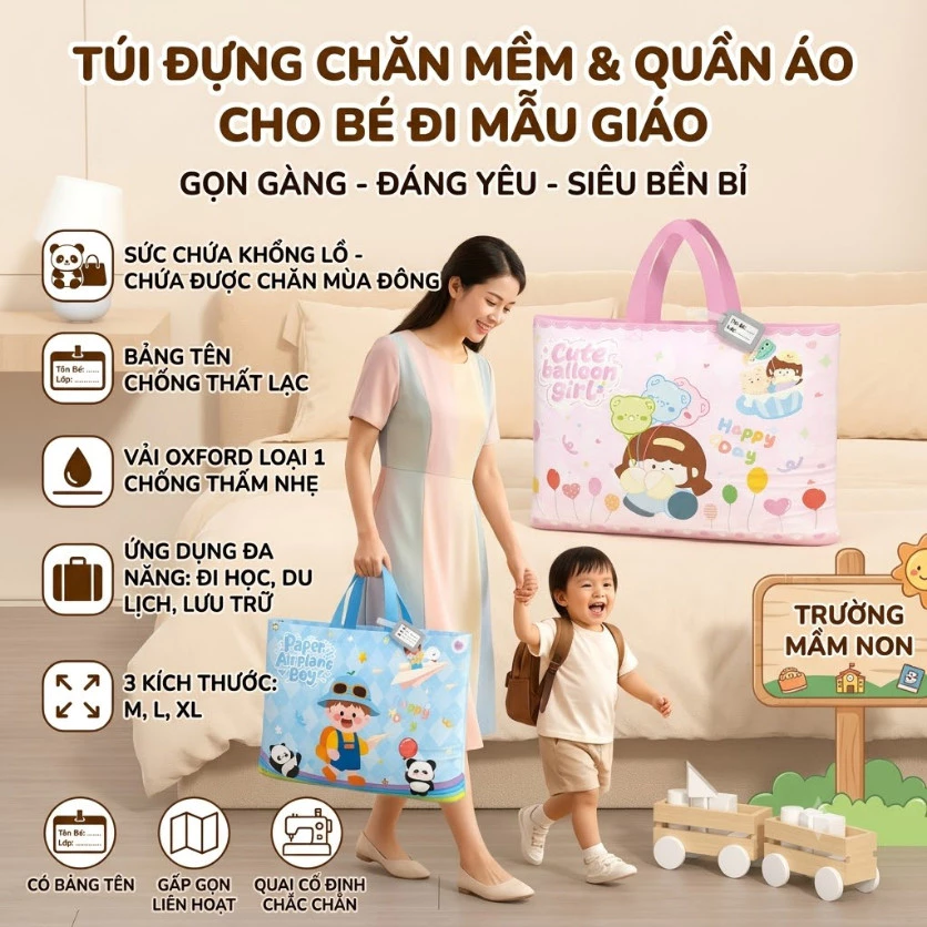 Túi Đựng Đồ Cho Bé TORO Cỡ Lớn Vải Oxford Chống Thấm Có Thẻ Tên Đựng Chăn Mền Quần Áo Đồ Cá Nhân Đi Nhà Trẻ