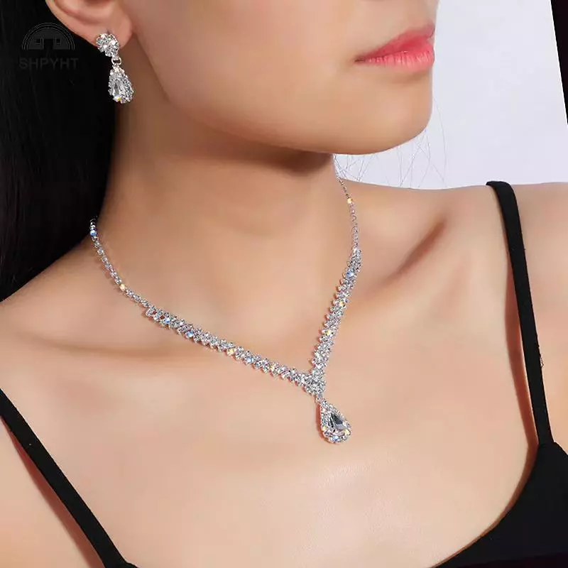 [SHPYHT] 3 Cái Thời Trang Đơn Giản Giọt Nước Pha Lê Thạch Nelace Bộ Bông Tai Nữ Cưới Bộ Trang Sức Phụ Kiện Quà Tặng Mới