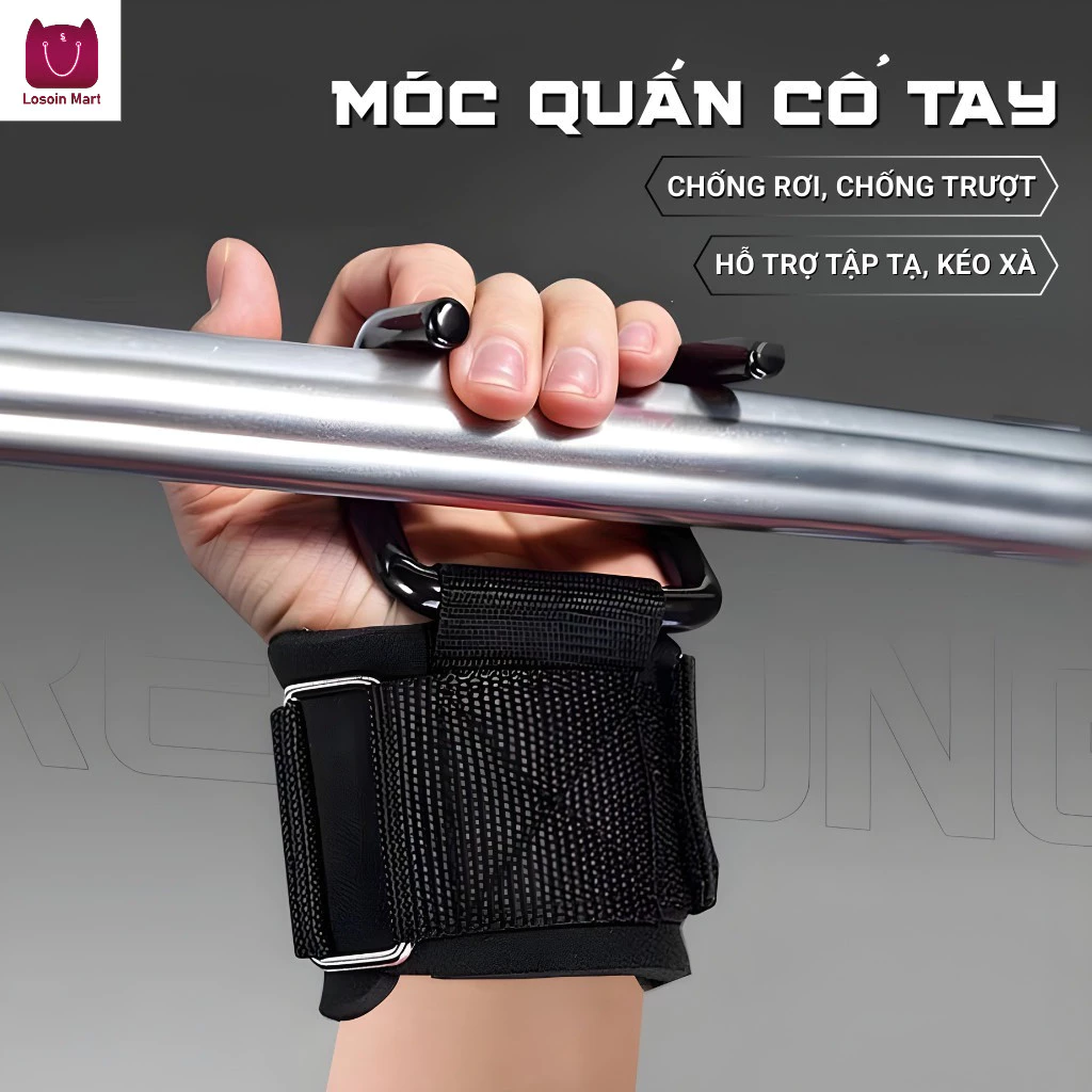 Móc hỗ trợ hít xà, băng đeo cổ tay thể thao, dùng cho các bài tập treo người trên xà ngang, giúp chống trượt.