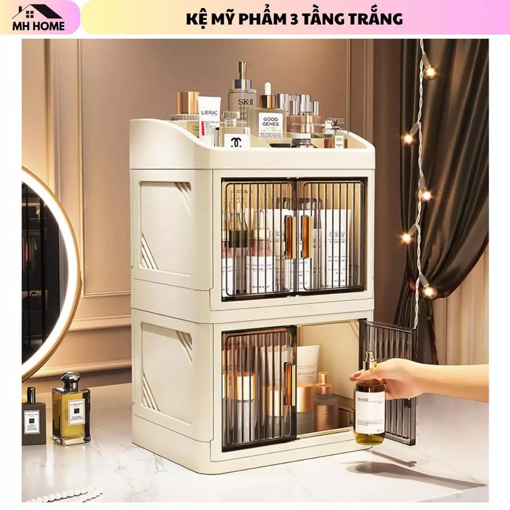 [HOT]Kệ Mỹ Phẩm 3 Tầng Cửa Trong Suốt Cao Cấp, Kệ Đựng Đồ Trang Điểm Chống Bụi Sang Trọng Tiện Lợi