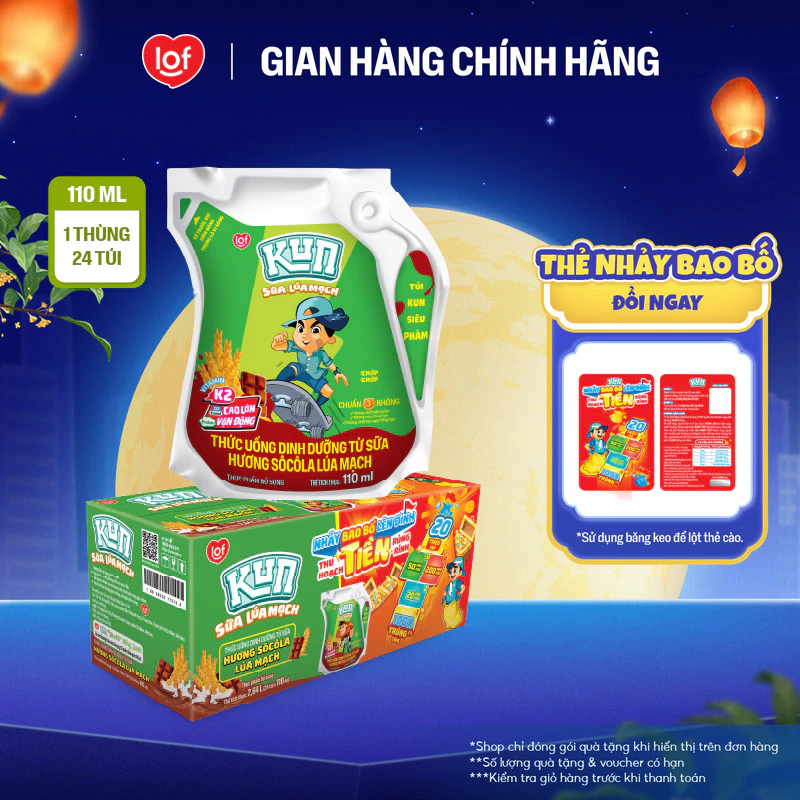 Sữa lúa mạch socola KUN thùng 24 túi x 110ml