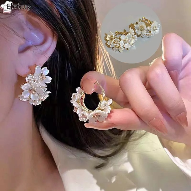 [Ele-T] 1 Cặp Bông Tai Nối Hoa Tinh Tế Mới Tính Khí Đơn Giản Thời Trang Đa Năng Bông Tai Nữ Trang Sức