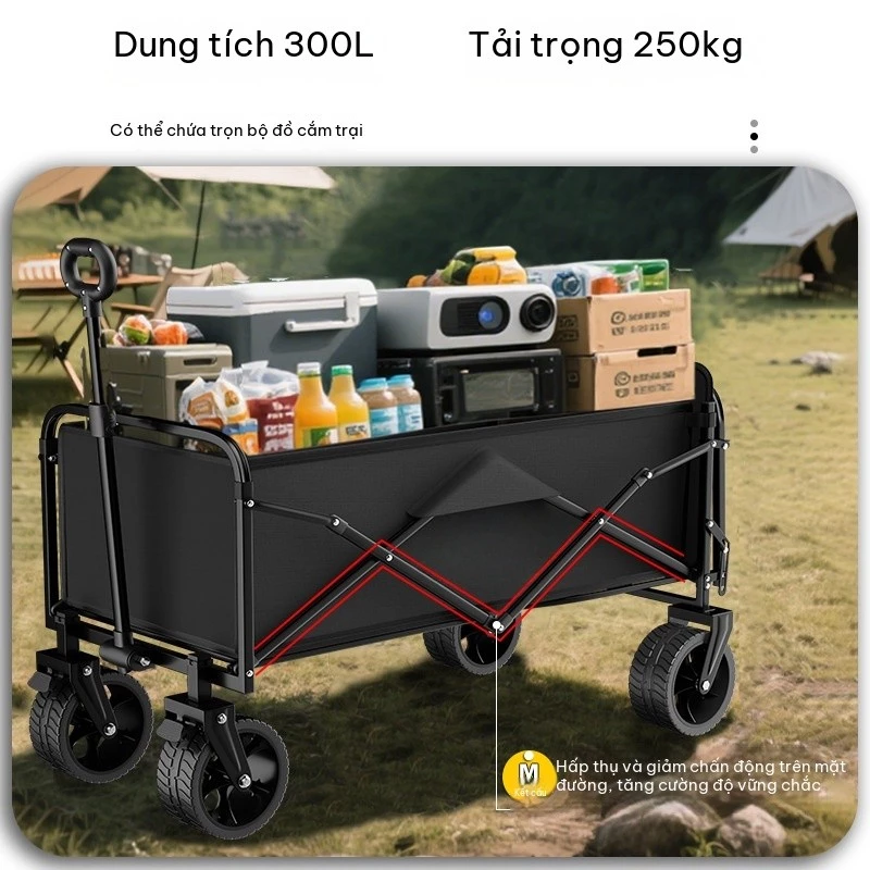 Xe cắm trại có mặt bàn tích hợp, dung tích 240L chịu nặng cao, gấp gọn dễ dàng vận chuyển