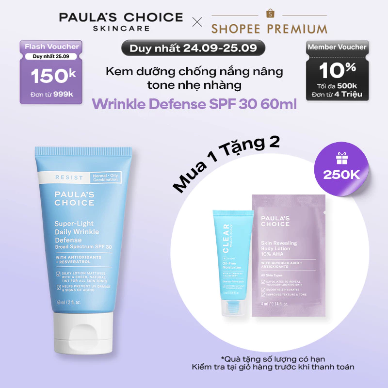 Kem chống nắng nâng tone cấp ẩm Paula's Choice Resist Super-Light Daily Wrinkle Defense Broad Spectrum SPF 30 60ml 7760