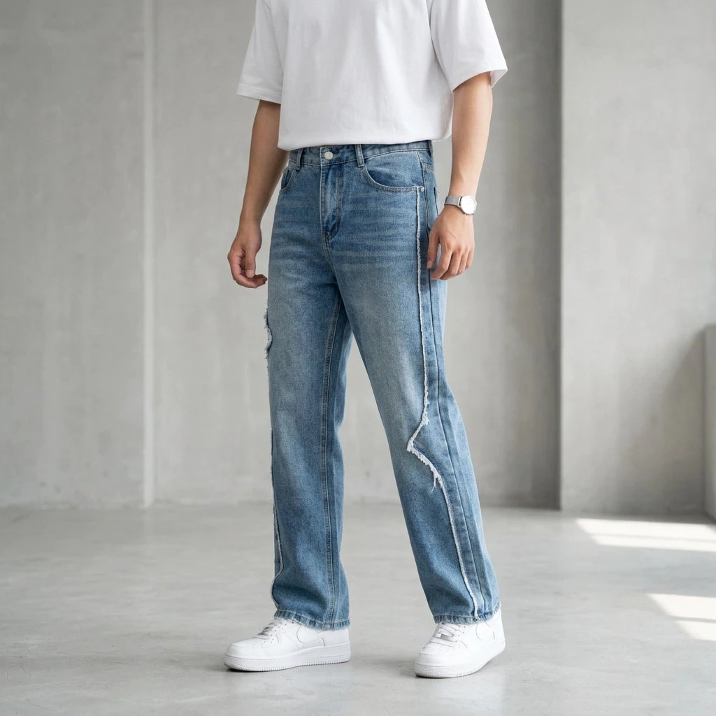 CAROLLA Quần Jean Nam Form suông, Ống đứng, ống suông phủ gót,  Menswear Pants