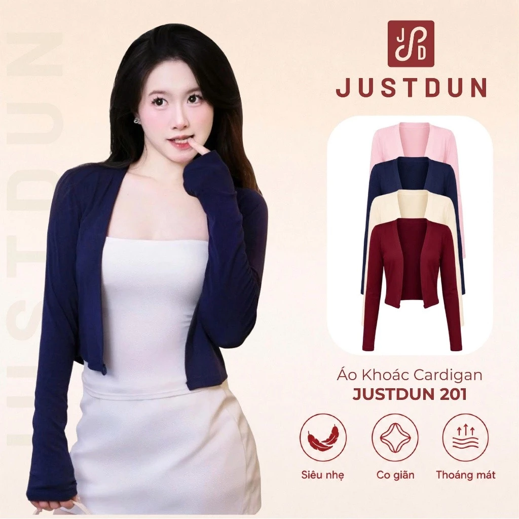 Áo Khoác Cardigan JUSTDUN 201 Nữ - Dáng Vừa, Vải Cotton Mịn, Mềm Mại, Thoáng Mát, Co Giãn Êm Ái
