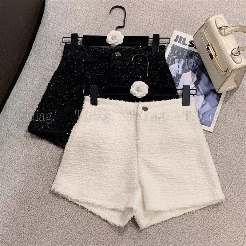 Quần Sóc Dạ Tweed Ánh Nhũ Hàng QC Cạp Cao Khuy Sắt Lên Dáng Siêu Xinh MA244