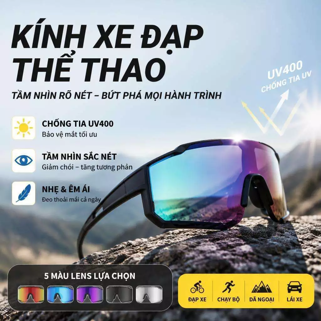 【COD】Kính Đa Năng UV400 Chống Tia Cực Tím - Kính Râm Đi Xe Đạp Đổi Màu Chống Bụi Bảo Vệ Mắt Cho Nam Nữ