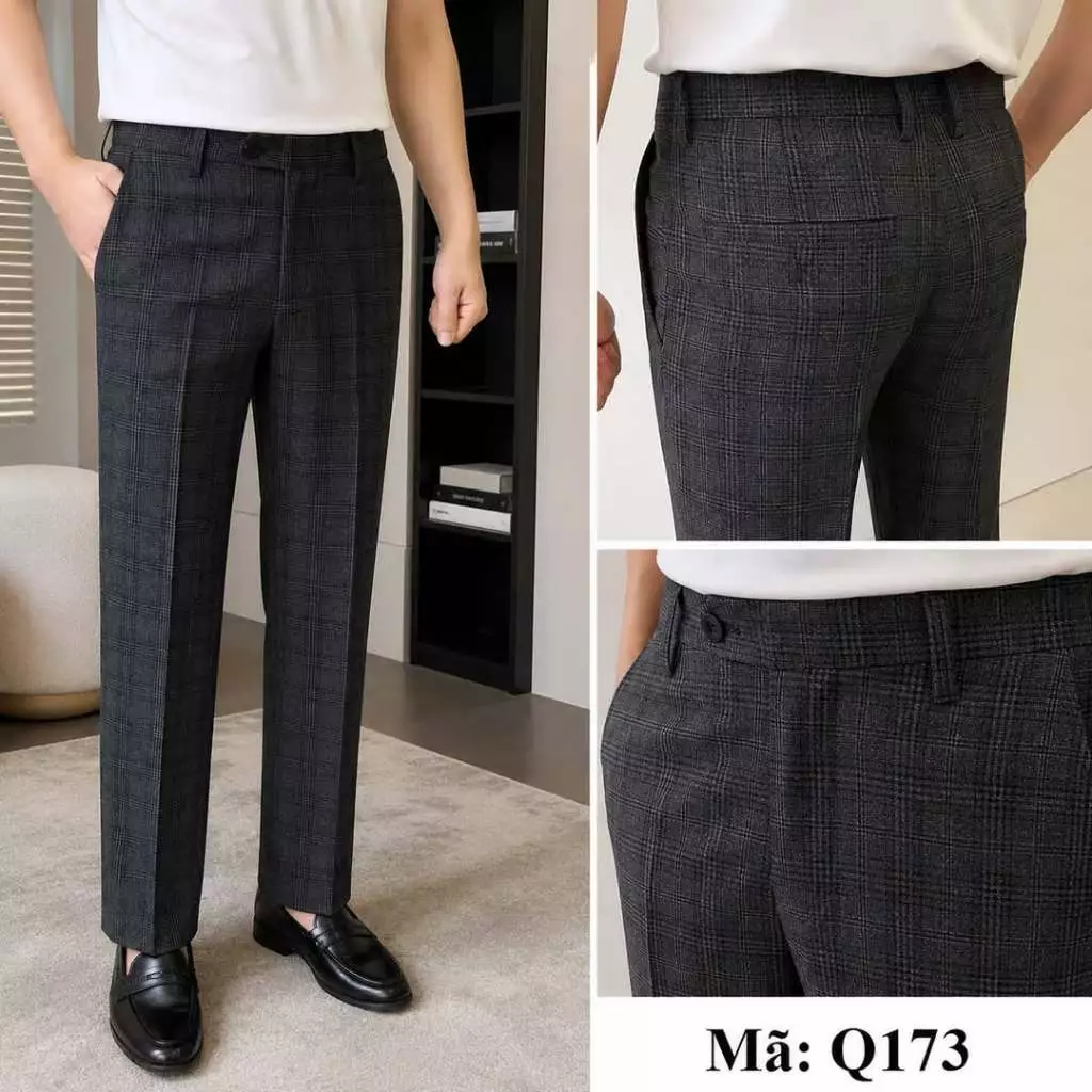 Quần Tây Nam Kẻ  Atrastino cạp chun co giãn chất vải COTON SPANDECK Co Dãn Thỏa Mái,Không Nhăn QA056