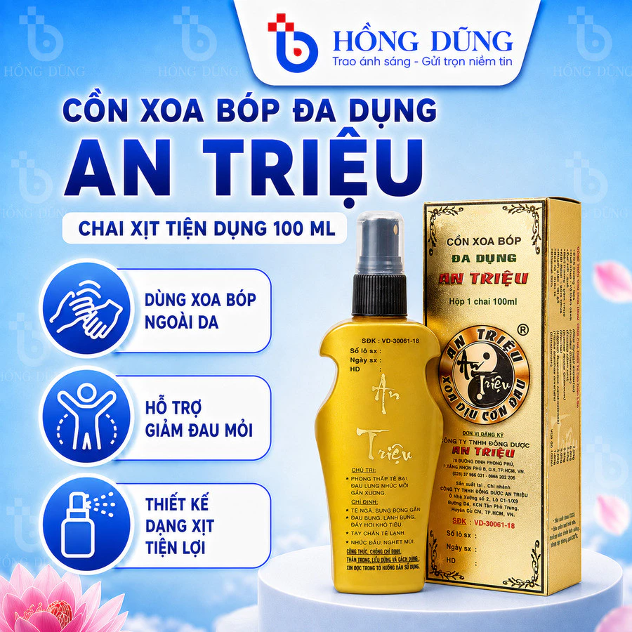 Cồn Xoa Bóp Đa Dụng An Triệu Giúp Giảm Đau Xương Khớp, Chân Tay Tê, Đau Bụng, Nhức Đầu (Chai 100ml)