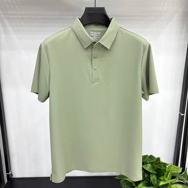 Bố Mặc Mùa Hè Ice Silk Polo Áo Sơ Mi Nam Trung Niên Màu Trơn Liền Mạch Thoáng Mát Tay Ngắn Giữa-