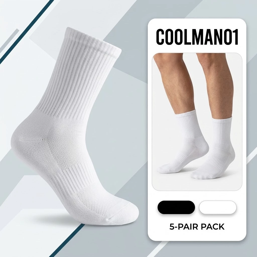 Combo 5 Đôi Tất Nam Nữ Cổ Cao Chất Cotton Thoáng Khí, Khử Mùi Cao Cấp - Nhiều Màu Đen Trắng