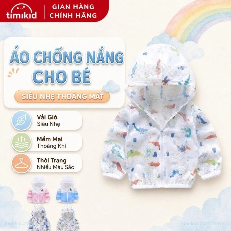 Áo Chống Nắng Cho Bé Từ 6 Tháng Đến 4 Tuổi Link Card Quảng Châu nội địa, áo khoác gió siêu nhẹ, thoáng mát - Timikid