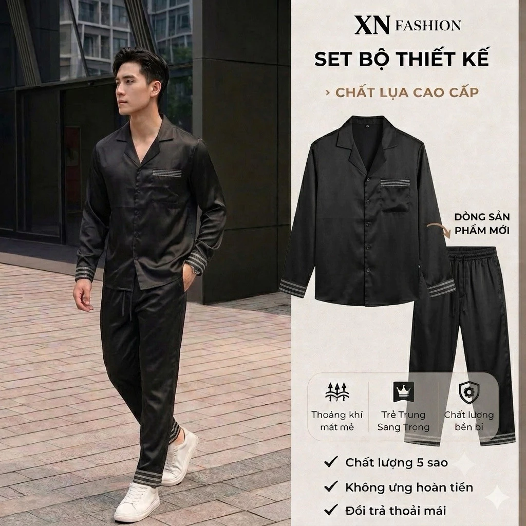 XN_Fashion [ DEAL MỞ BÁN ] Bộ Ngủ Pijama Nam Mẫu Mới  Chất Lụa Cao Cấp Không Nhăn Size S-3XL Thoải Mái Sang Trọng