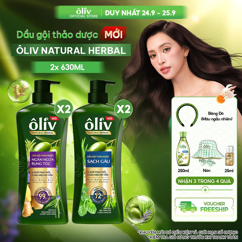 [MỚI RA MẮT] Combo 2 Dầu Gội Thảo Dược Ôliv Natural Herbal Ngăn Gãy Rụng/Sạch Gàu 630MLx2