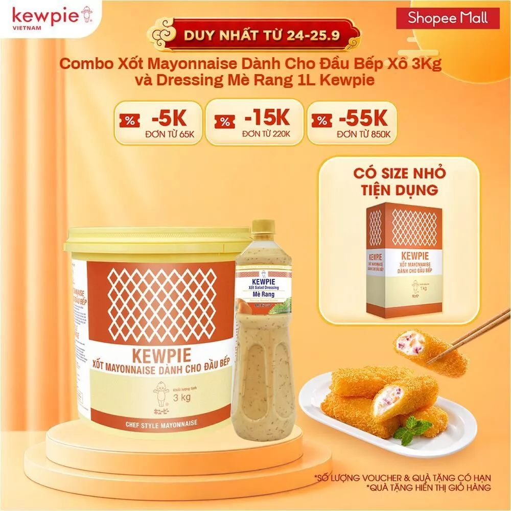 Combo Xốt Mayonnaise Dành Cho Đầu Bếp Xô 3Kg và Dressing Mè Rang 1L Kewpie