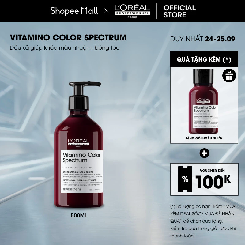 Dầu xả khóa màu 5D chuyên nghiệp giúp khóa màu nhuộm, bóng tóc L'Oréal Professionnel Vitamino Color Spectrum 500ml