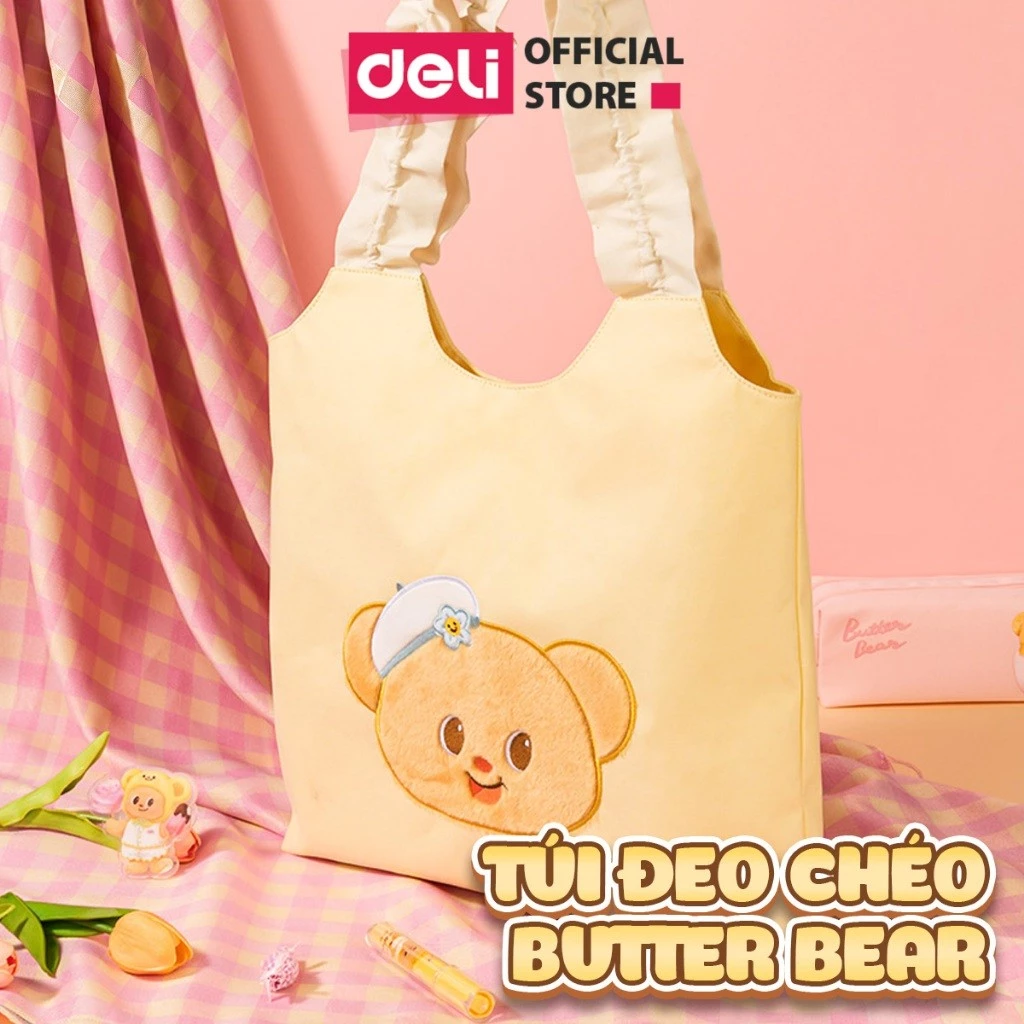 Túi Học Thêm Đeo Chéo Quai Nhún ButterBear x Deli Vải Cotton Đa Năng Siêu Xinh Dung Tích Lớn Ngăn Chứa Rộng Rãi