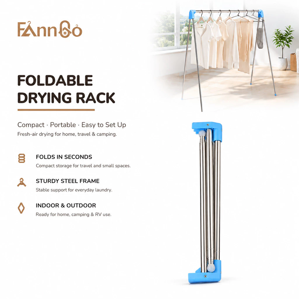 Giá treo quần áo di động gấp gọn FannGo, có khóa cố định có thể điều chỉnh, dùng cho du lịch, ngoài trời, trong nhà, cắm trại RV, sử dụng tại nhà, 1 chiếc.
