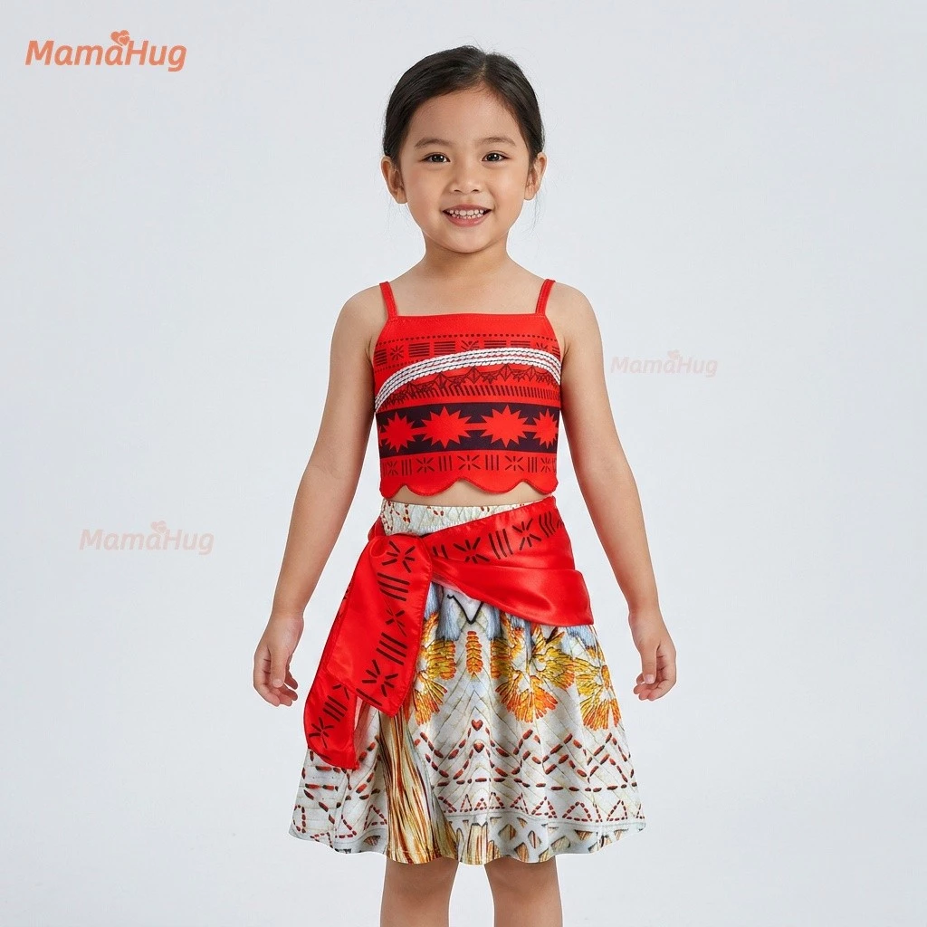 Moana Đầm Công Chúa Cho Bé Gái Đỏ Camisole Sữa Lụa Bộ 2 Món Trẻ Em Trang Phục Hóa Trang Vaiana Đại Dương Lãng Mạn Chủ Đề Tiệc Sinh Nhật Trang Phục Đi Biển Mùa Hè Vải Mềm Thoáng Khí