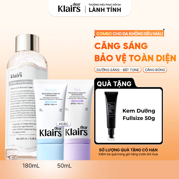 COMBO 2 món gồm Nước hoa hồng Vitamin Essence Toner 180ml + Kem chống nắng Tone Up Sun Essence 50ml [FS]