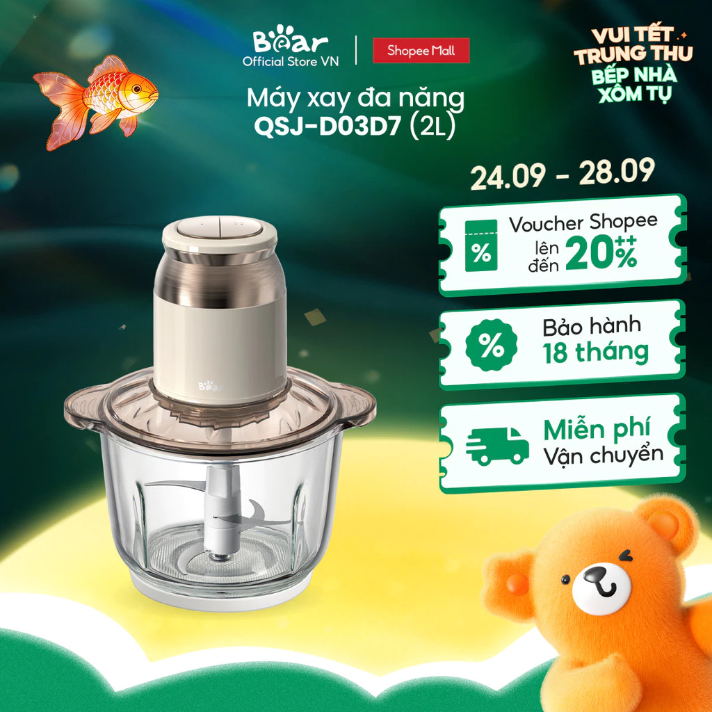 [Livestream] Máy xay thịt, thực phẩm 2L Bear QSJ-D03D7 - Hàng chính hãng BH 18 tháng