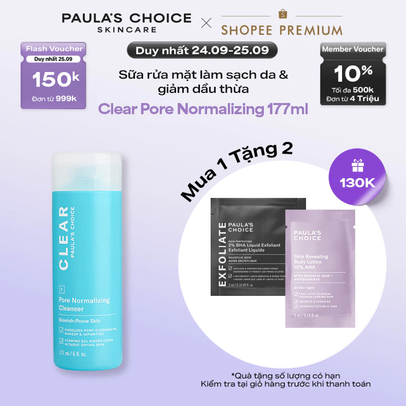 Sữa rửa mặt dành cho da mụn, làm sạch sâu và giảm dầu thừa Paula's Choice Clear Pore Normalizing Cleanser 177ml 6002