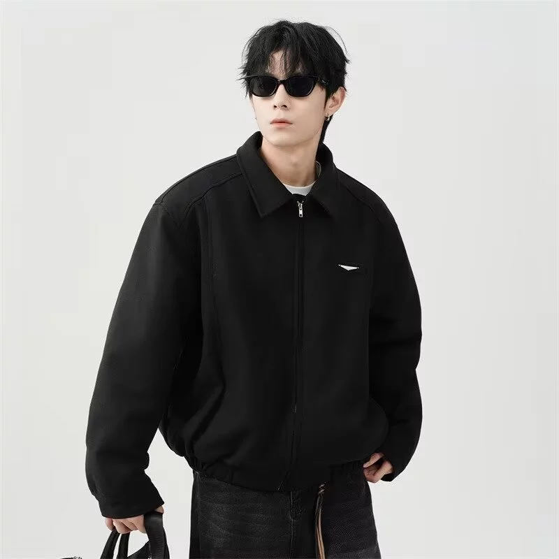 Áo bomber nam nữ dáng ngắn phong cách Hàn Quốc Form rộng cổ bẻ màu đen/kaki Áo khoác zip unisex thiết kế basic
