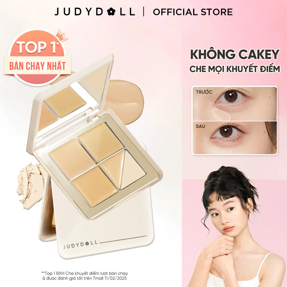 Kem Che Khuyết Điểm 5 Ô JUDYDOLL Concealer Palette Che phủ tốt Triệt sắc Bắt sáng Che quầng thâm Lâu trôi Ẩm mịn Không mốc nền 6g