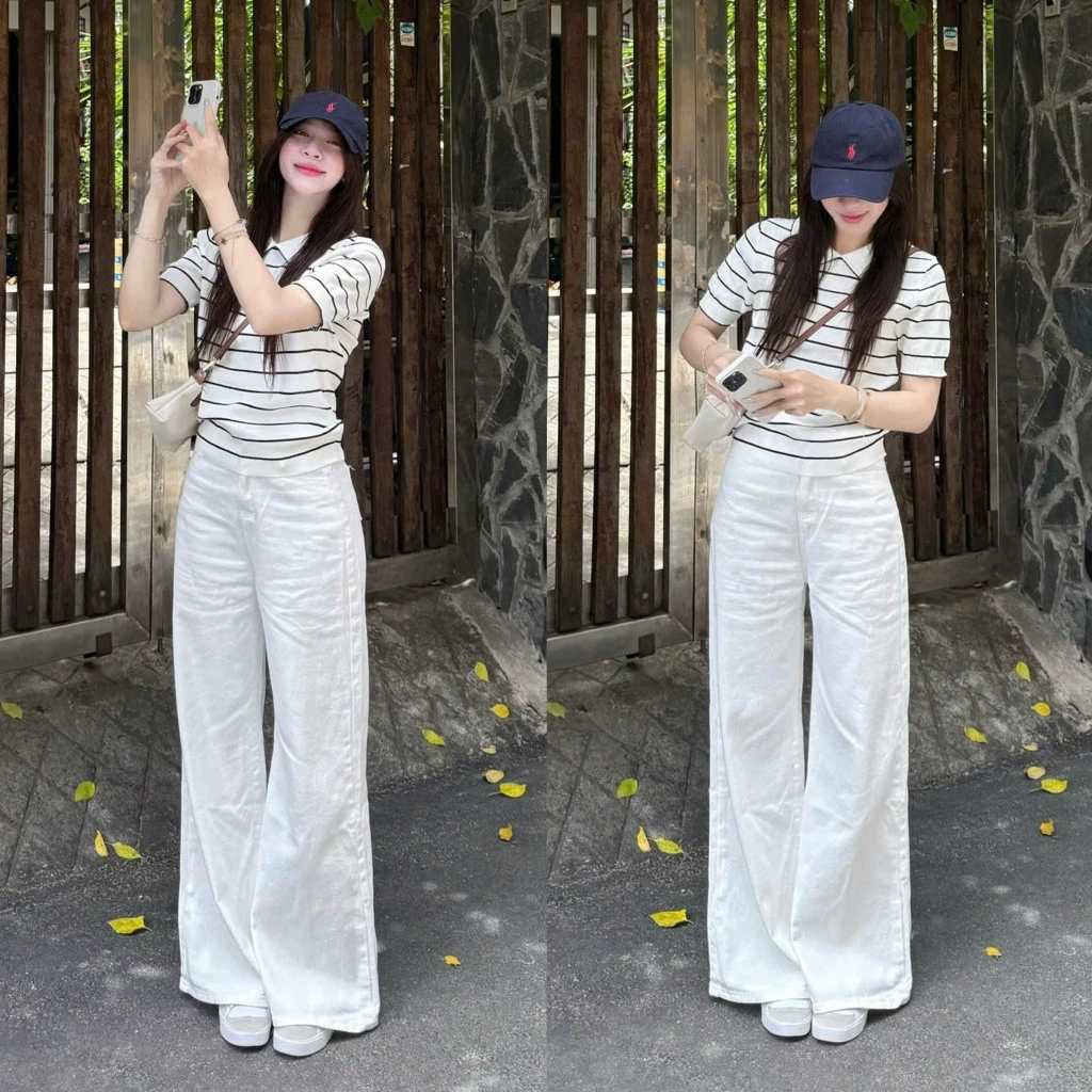 (ẢNH OLDSCHOOL) Quần jeans TRẮNG ỐNG LOE form rộng dài chùm phủ chân Q7767