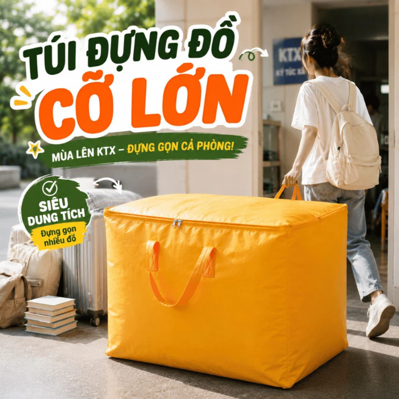 Túi Đựng Đồ Cỡ Lớn Chống Bụi Chống Thấm Nước, Túi Bạt Dày Dặn Đựng Chăn Màn Quần Áo