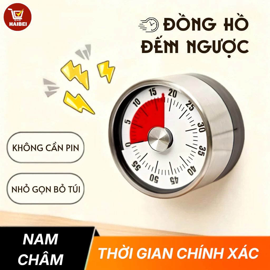 Đồng hồ bấm giờ nhà bếp, làm bằng thép không gỉ, hẹn giờ đếm ngược, không cần pin, gắn nam châm.