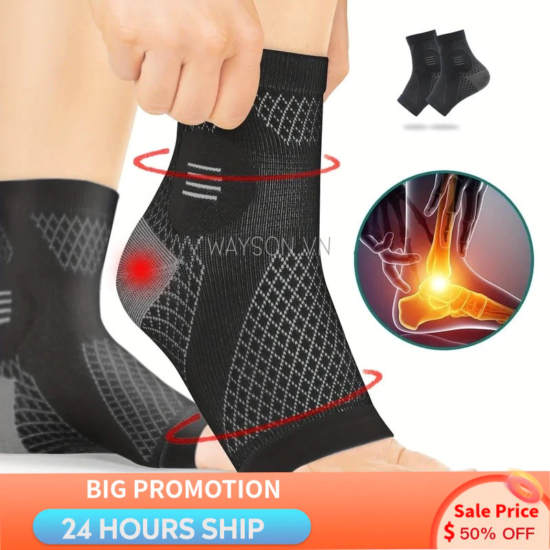 {READY STOCK} 1 Đôi Tất Nén Mắt Cá Chân, Nén Tay Chân Có Hỗ Trợ Vòm Và Mắt Cá Chân, Thiết Kế Mở Mũi Tất Bệnh Thần Kinh