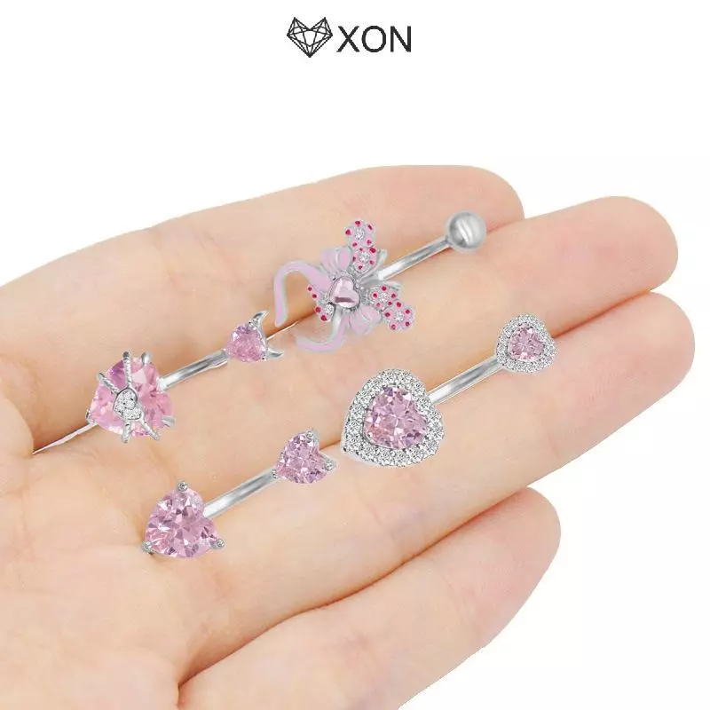 [XON] Nhẫn Nút Bụng Màu Hồng Thời Trang Nơ Trái Tim Rốn Xuyên Nhẫn Dành Cho Nữ Bé Gái Trang Sức Cơ Thể Gợi Cảm Rốn Xuyên Barbell Quà Tặng [Mina]