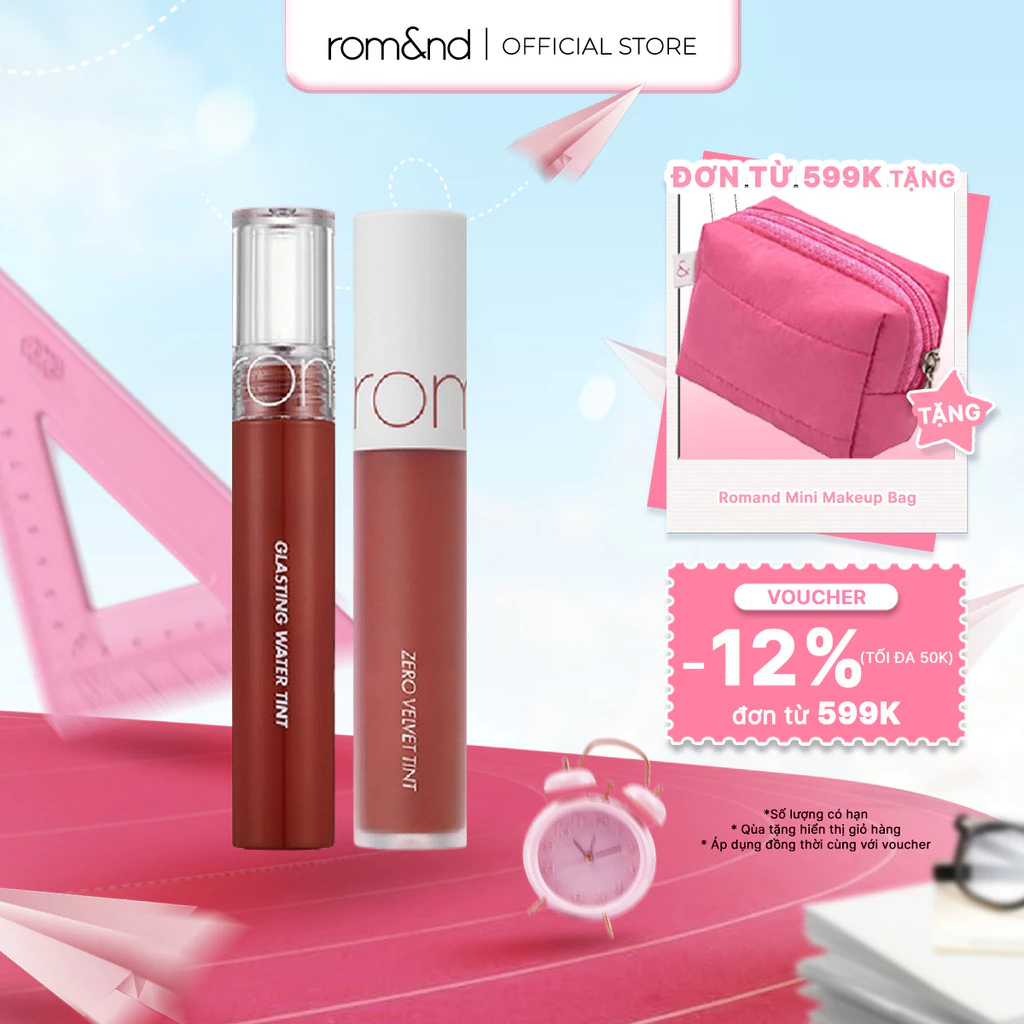 [Rom&nd x KOL] Combo Son kem lì Romand New Zero Velvet Tint 5.5g + Son tint nước Romand Glasting Water Tint 4g