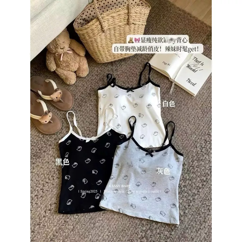 < Có Đệm Mút >Áo 2 dây có đệm mút chất mát, ôm body nữ, in FULL MÈO -,phong cách basic tôn dáng.hanqer -thoitrang99