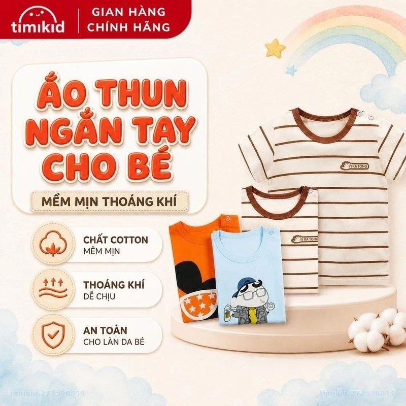 Áo Thun Ngắn Tay Cho Bé Trai, Bé Gái Link Card Chất Cotton Mềm Mịn, Thoáng Khí - Timikid