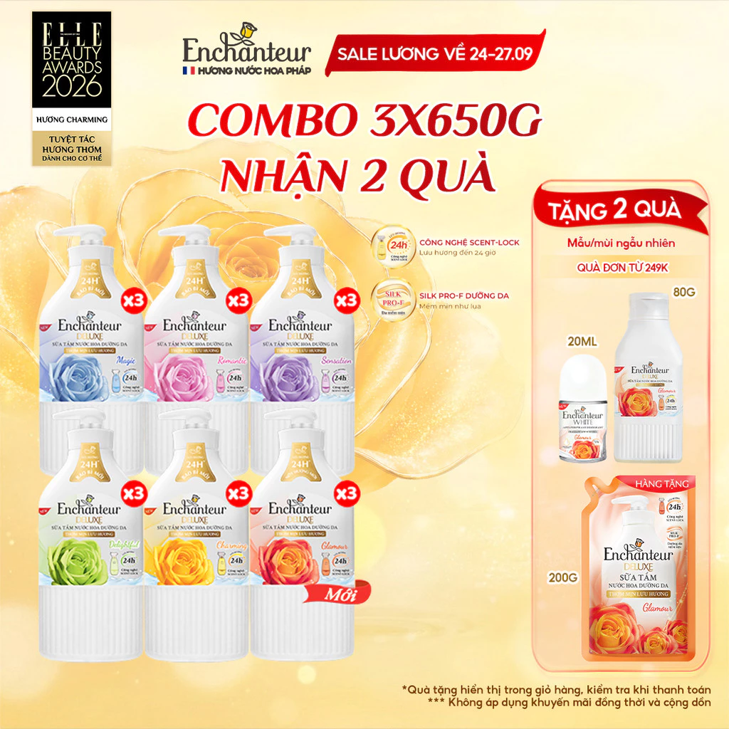 Combo 3 Sữa tắm nước hoa dưỡng da Enchanteur 650g (5 mùi)