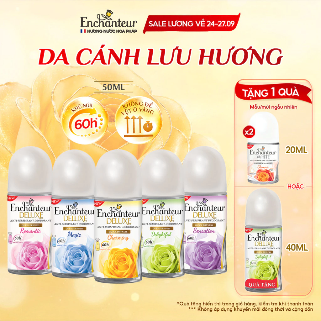 [PHIÊN BẢN MỚI] Lăn khử mùi Enchanteur hương nước hoa Pháp tinh tế, không để lại vệt ố vàng 50ml