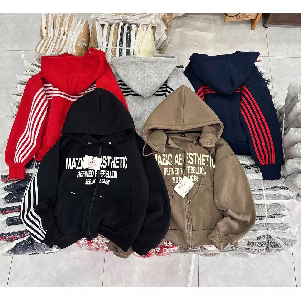 Áo Khoác Hoodie Nỉ Dày Form Rộng 5 Sọc Tay In Chữ Basic Cá Tính Nam Nữ Hot Trend LANO STORE
