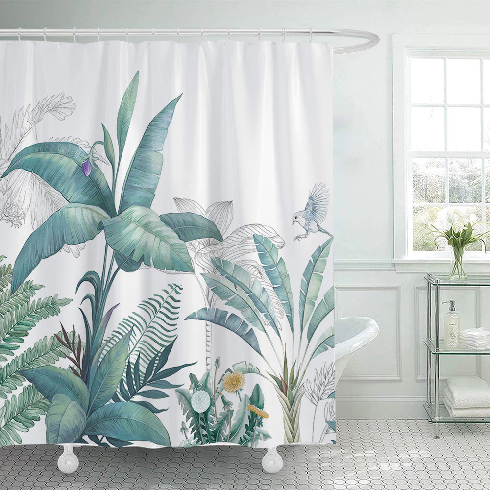 Màu Nước Cây Xanh Lá Tắm Rèm 4 Miếng Bộ Polyester Chống Thấm Nước Phòng Tắm Vách Ngăn
