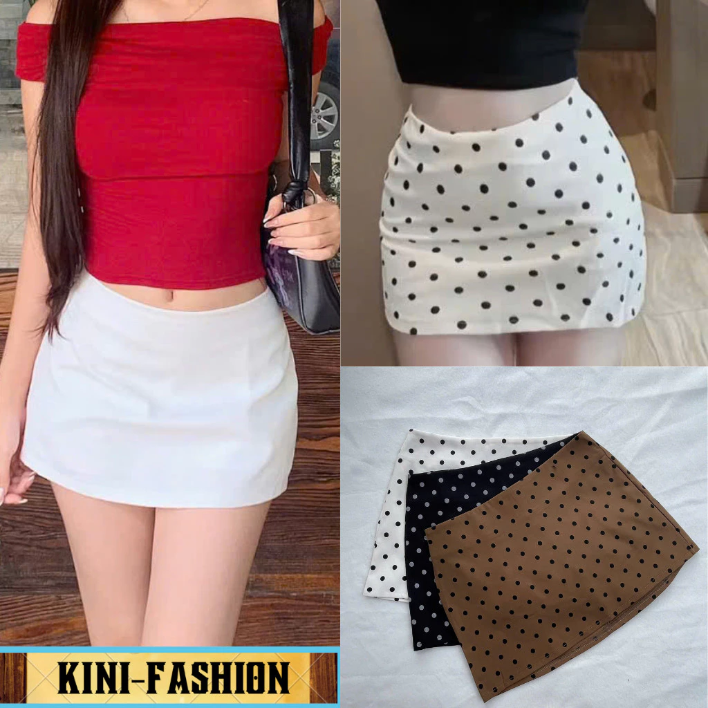 Chân váy ngắn cạp trễ chấm bi chất liệu kaki co giãn nhẹ KINI-fashion
