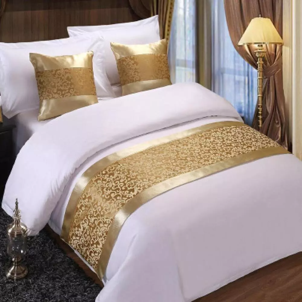 Khăn trải giường bằng lụa sang trọng Phong cách vàng Trung Quốc hiện đại Khăn trải giường, Không phai màu Bộ đồ trang trí mềm mại cho giường cỡ King Queen, Phòng ngủ Trang trí khách sạn tại nhà