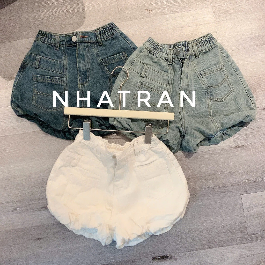 Quần short bí jean nữ hai lớp lưng cao bo chun túi kiểu chất Cotton WSHJ45