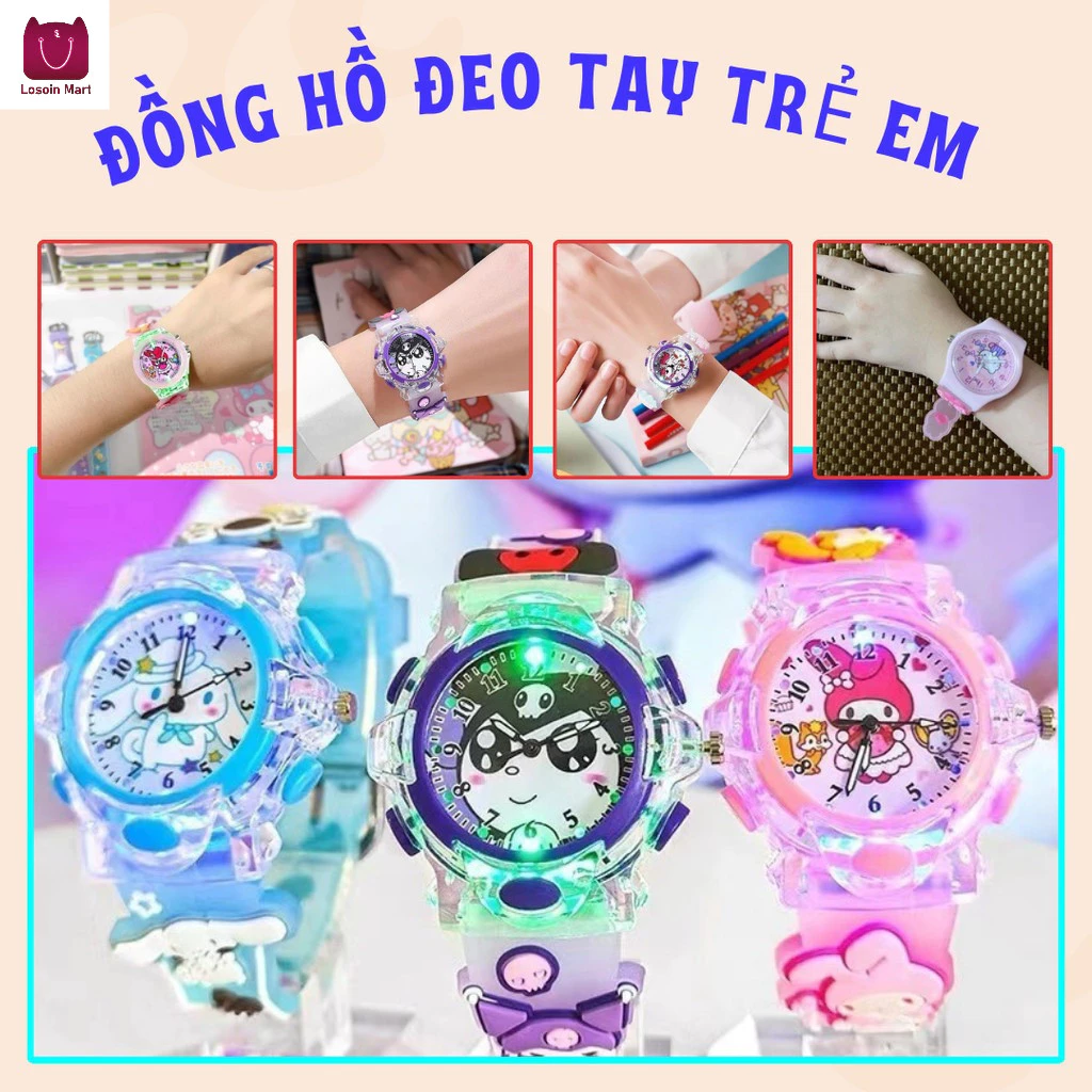 Đồng hồ trẻ em, đồng hồ đeo tay, thiết kế hoạt hình, có đèn LED và dây đeo dễ thương.