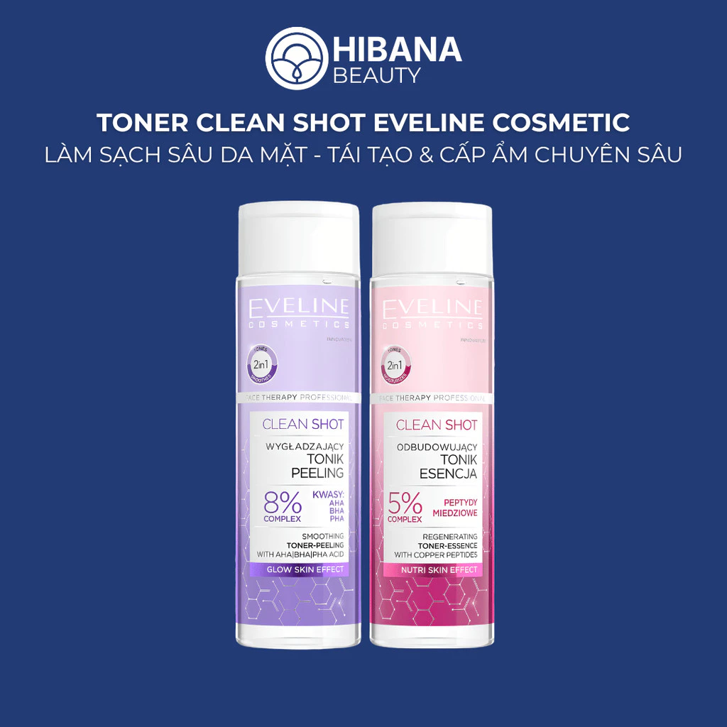 Toner Dưỡng Ẩm Clean Shot Eveline Cosmetic, Giúp Làm Sạch Sâu, Tái Tạo & Cấp Ẩm Chuyên Sâu | 200ML