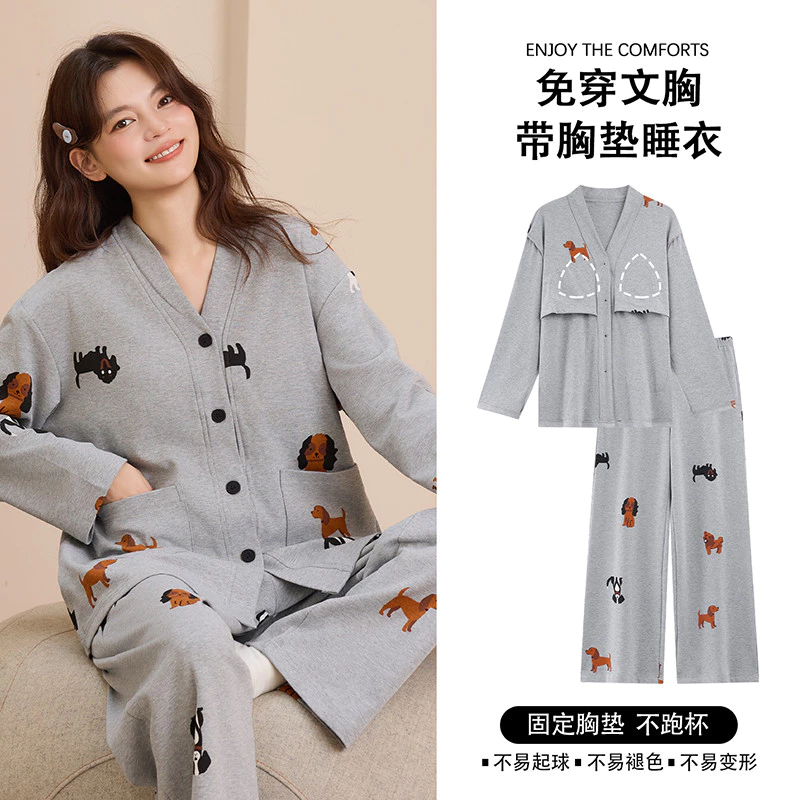 Bộ Đồ Ngủ Đệm Nữ 100% Cotton Bộ Đồ Ngủ Mùa Thu Đông Tay Dài Đồ Ngủ Người Phụ Nữ Hoạt Hình Dễ Thương Mặc Ở Nhà