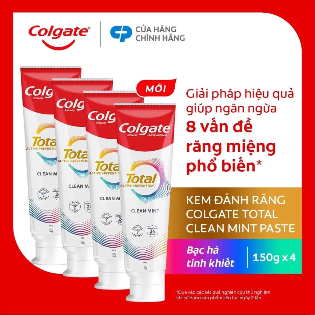 Bộ 4 Kem đánh răng Colgate Total sạch sâu bảo vệ, ngăn ngừa 8 vấn đề răng miệng 150g/ tuýp