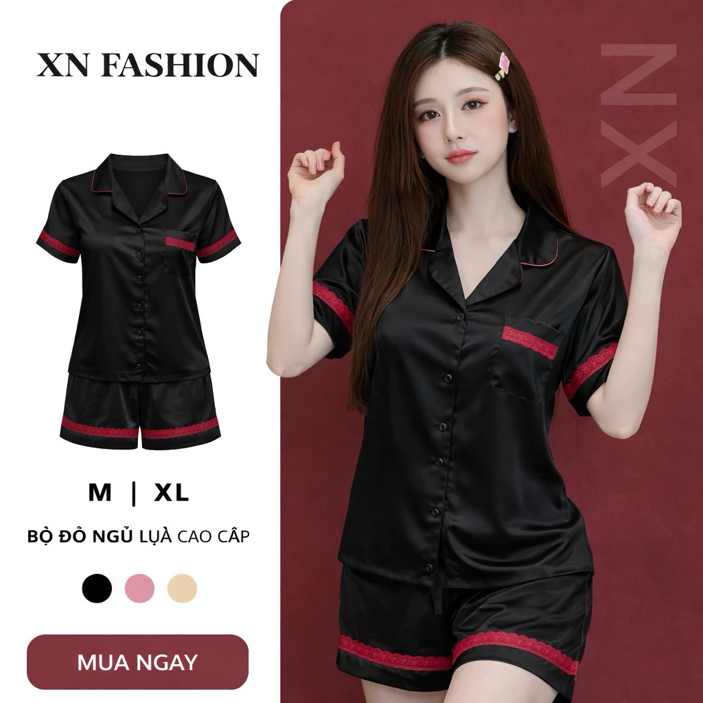 Bộ Ngủ Mặc Nhà Phối Ren Chất Lụa Latin Tơ Tằm Cao Cấp
